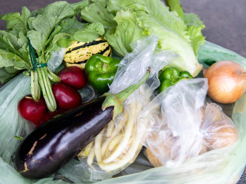 Produce at a Michigan Farm to Family: CSA pickup at Lakeshore Depot in Marquette.
