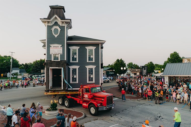 Crowds turned out in July when the Lilley Mansion was moved.