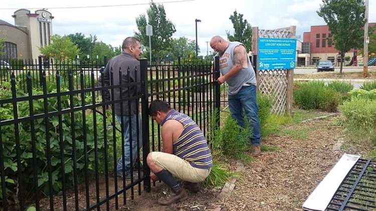 Sweat equity matched a grant to build a fence around the Roosevelt Park Community Garden. Photo by M. Moreno-Reyes.