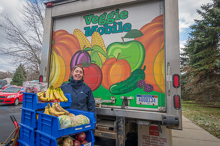 Sara Gould with the Veggie Mobile.