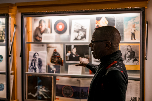 Collins giving a tour of the techno museum