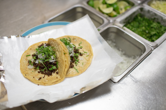 Steak tacos from Tacos El Veracruz