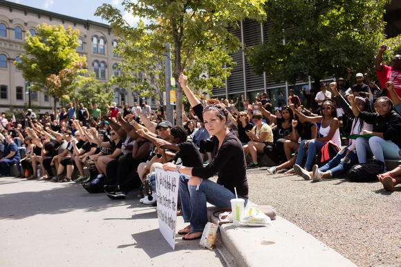 Protests at Rosa Parks Circle. 