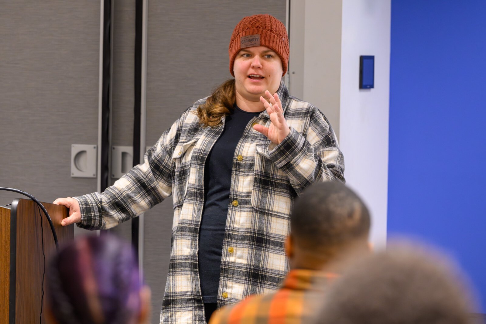 Janell O'Keefe, BCV technical assistant, shares information with Detroit residents.