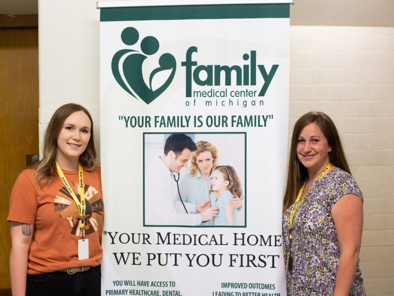 Family Medical Center Behavioral Health Therapist Alexis Cavins and School Based Services Supervisor Meredith Gilliam at Wagar Middle School in Carleton.