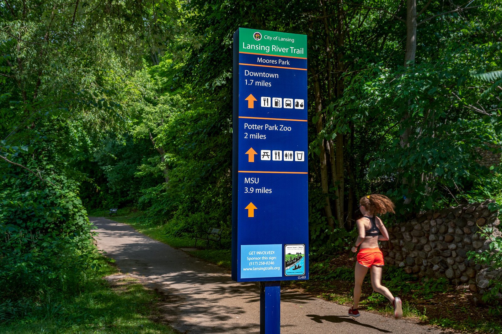 Lansing River Trail Sign Moores Park. Photo by Doug Coombe.