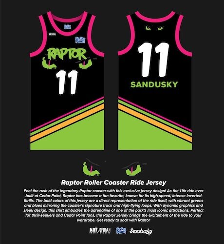 One of Jordan's Cedar Point jersey designs for the Raptor