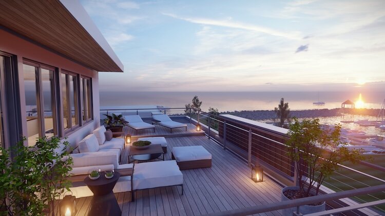 A rendering of a rooftop patio at a Waterwood Resort property (Courtesy of the Kim Crane Real Estate Group)