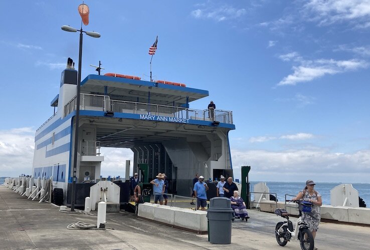 Passengers unload from the "Mary Ann Market" at the Lime Kiln Dock at Put-in-Bay. (Photo/Kristina Smith)