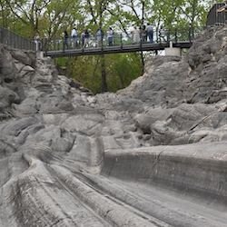 The grooves are a product of the ice age when glaciers that formed the Great Lakes and Lake Erie Islands came through the area tens of thousands of years ago and scoured the rock.  (Photo/Kristina Smith)