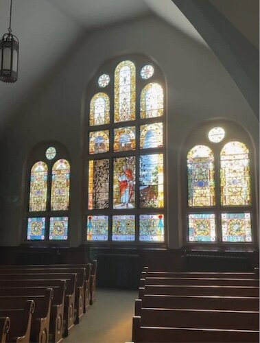 Sun shines through the sanctuary of the former First Congregational United Church of Christ. (Photo courtesy of Michael Cox)
