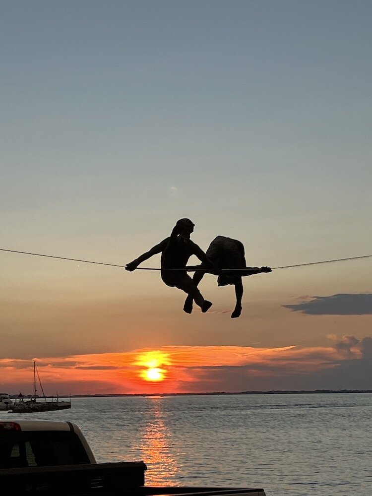 "Duo" hangs above Shoreline Park 