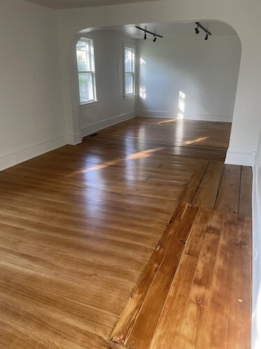 The refinished floors in a portion of the Don Gfell Education Center.
