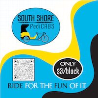 Guests can scan the QR code to book rides on South Shore Pedcabs.