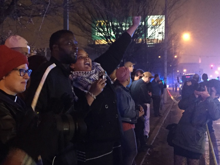 #TakeEmDown901 leader, Tami Sawyer celebrates as the Forrest statue is lifted from its pedestal. (Dylan Sandifer)