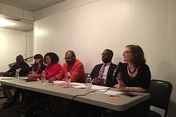 Panelists for Housing in Orange Mound: A Community Conversation (Left to Right): Howard Eddings, Neighborhood Housing Opportunities, Amy Shaftlein, Tennessee Housing Development Agency, Britney Thornton, JUICE Orange Mound, Dwayne Jones, general con
