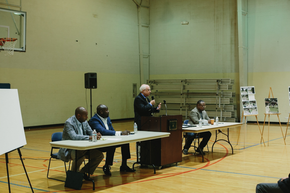 CEO of MLGW, Jerry Collins, addresses a crowd at a public forum held at the Hollywood Community Center and organized by councilman Berlin Boyd.