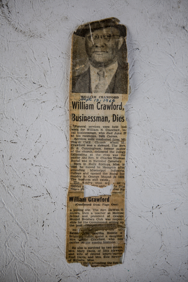 The obituary of William Crawford, Deidra Tuggle's grandfather. Crawford started a sundry store in Orange Mound which over the years has turned into a candy and snack business serving children after school.
