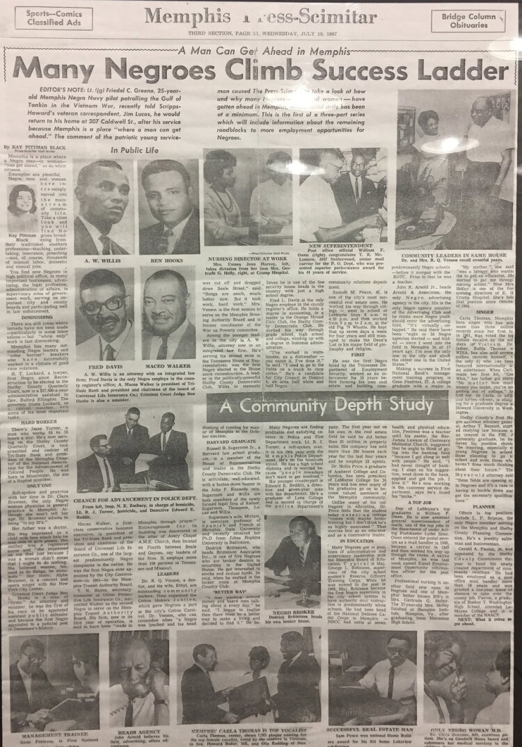 A 1967 edition of the Memphis Press-Scimitar. The story on black businessmen featured Darrell Cobbins' grandfather, Samuel Peace.