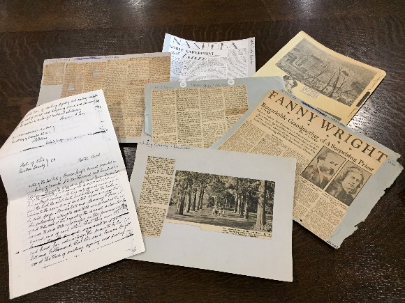 Articles and documents detailing the life of Frances Wright and the Nashoba Community, part of a larger collection available at the Benjamin L. Hooks Central Library's Memphis and Shelby County Room.