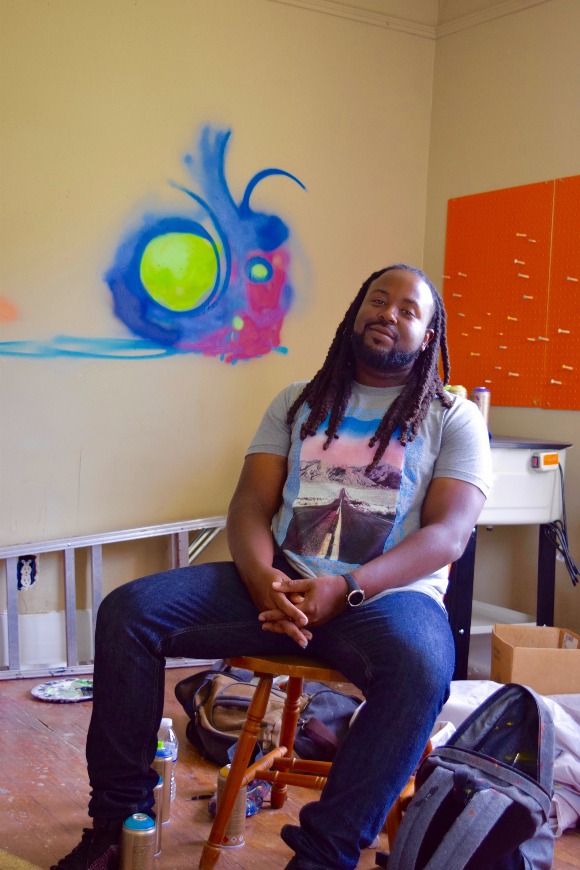 Muralist Jamond Bullock is one of the artists-in-residence at the Snowden House.