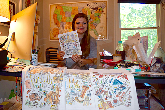 The creation of Baumann's original city prints began as a way for her to remember the places she traveled.