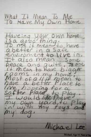 A letter written by the son of a new homeowner that received help from the RISE Foundation.