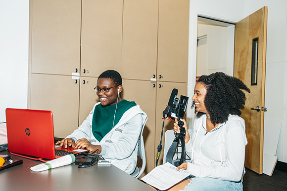Students work on video editing in Cloud901's photography and videography studio. Their work will be submitted to the 2017 Indie Memphis Youth Film Festival.