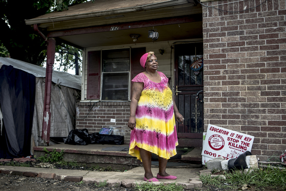 Betty Isom in front of her home in South Memphis. 