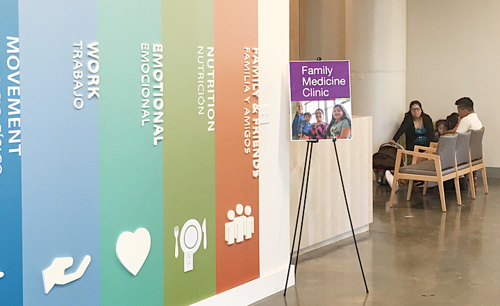 Church Health's model for healthy living is represented by the seven key dimensions of health - Faith Life, Medical, Movement, Work, Emotional, Nutrition and Friends & Family – on display at their Family Medicine Clinic next to the new YMCA.