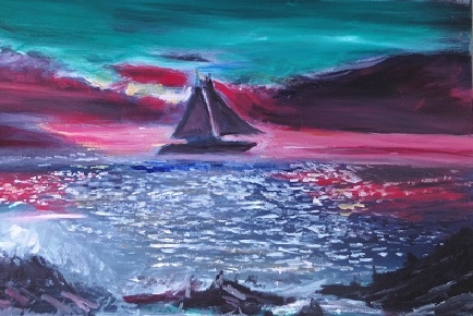 "Full Sail Sunset", a painting by Michael Williams, who is a visual-impaired artist.
