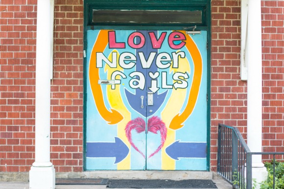 The colorful entrance to Caritas Village in Binghampton.