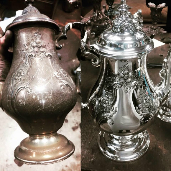 A before-and-after shot of Tootsie Bell's repair handiwork.