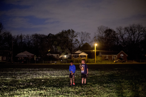 Kids on the North Memphis Steelers football team practice at the Katie Sexton Community Center.