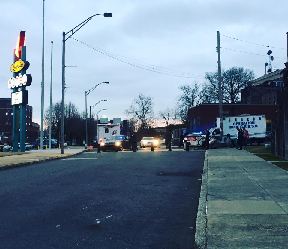 Memphis Police Department presence at a corner of the "We Belong Here" march. (J. Dylan Sandifer)