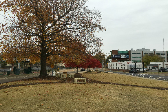 A private partnership turned this vacant piece of land into a park dubbed the Medical District Triangle.