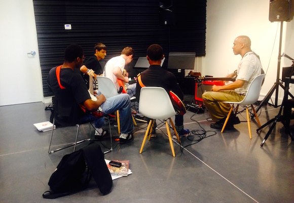 Musicians practice in the Memphis Slim House Collaboratory space
