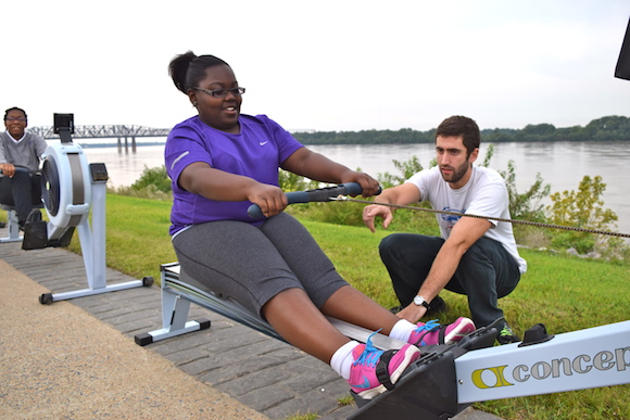 Memphis Rowing led an urban rowing demonstration alongside the riverfront with the help of students from Soulsville Charter School
