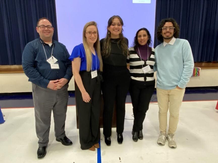 Multilingual Memphis Regional Conference coordinator and Title III Project Activities Director, Joshua Nave, UofM Assistant Professor of Spanish and conference keynote speaker, Brianna Butera, and student panelists Jacqueline Alaniz, Jennifer Joya, and Luis Lopez Gamez at the plenary session.