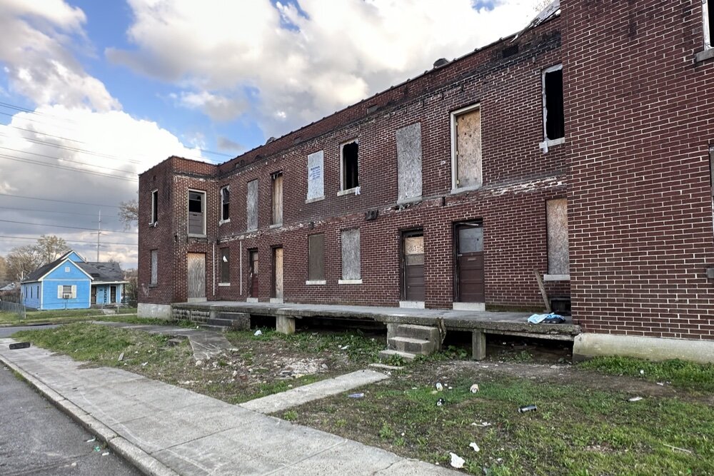 Students at Manassas High School are concerned about the blight in Uptown, like this abandoned and blighted apartment complex, located a block or so from the high school.