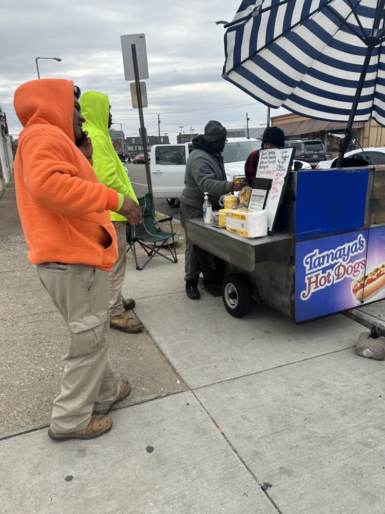 Customers line up for Tamaya's Hot Dogs.