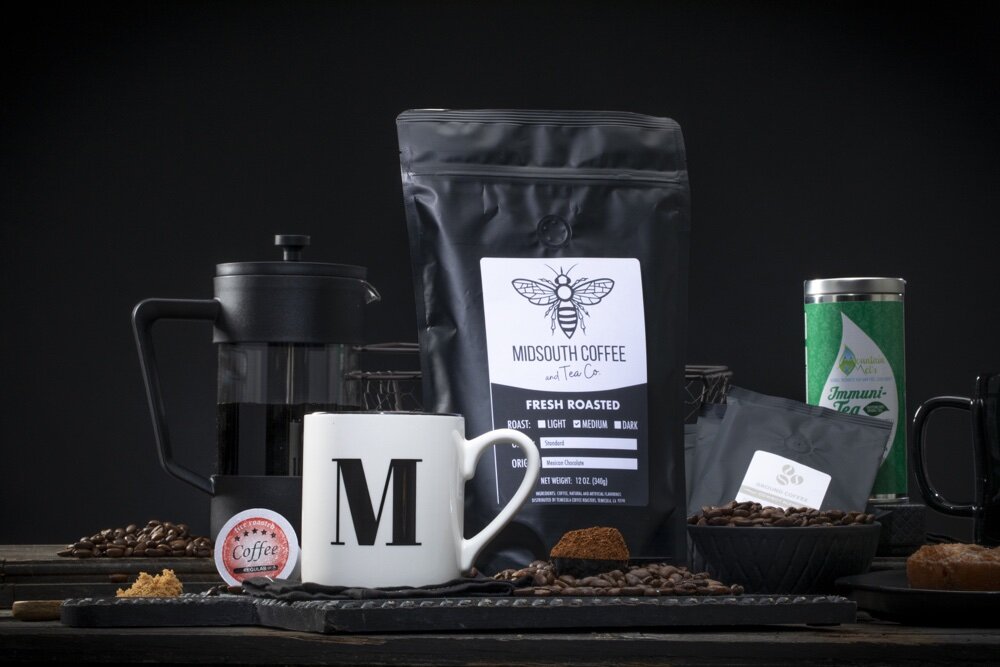 The Midsouth Coffee and Tea Company sells a selection of Fair Trade certified coffees, a variety of designer teas, and gifts.