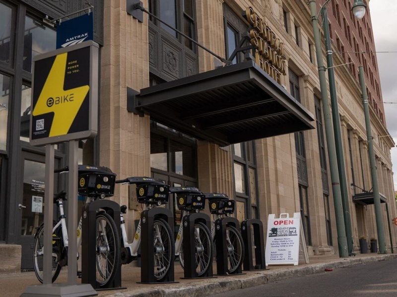 New Explore Bike Share eBike station downtown at Central Station Hotel (submitted)