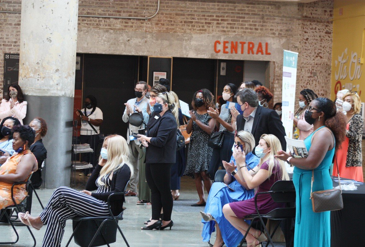 The crowd for the Women's Business Center South grand opening was large enough that many guests stood while listening to local, regional, and national speakers. (HGN / Cole Bradley)