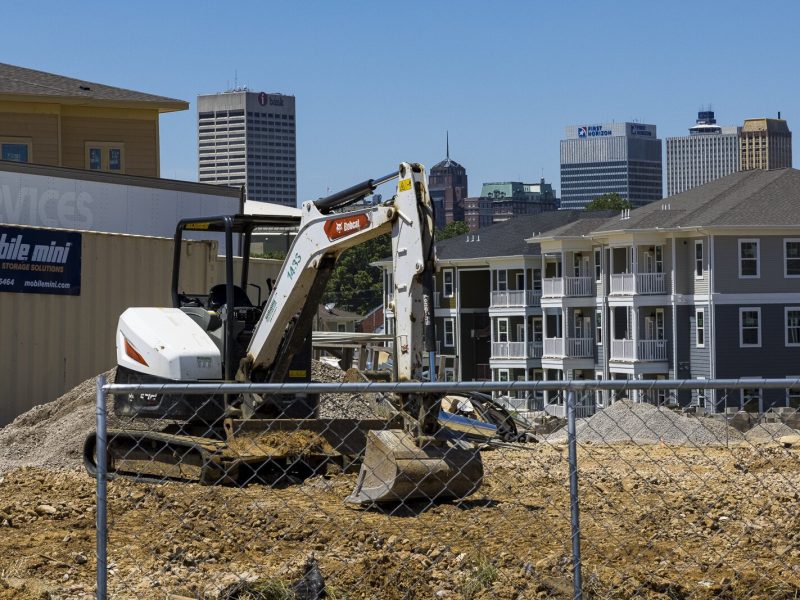 To the right, finished apartments built in the first two phases of the Foote Park at South City development are already being occupied while construction continues on phase three in the foreground. The project has six phases. (Ziggy Mack)