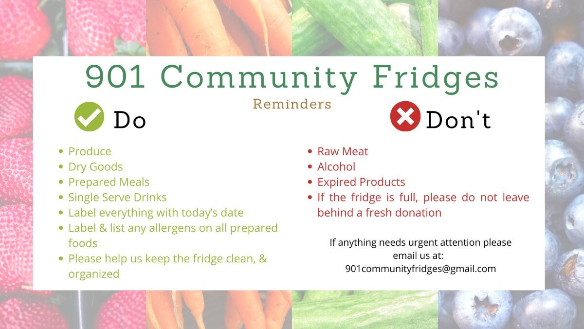 This list of acceptable donation and other information can be found on 901 Community Fridge's Facebook page and soon on its website, which is currently under construction. (901 Community Fridge)