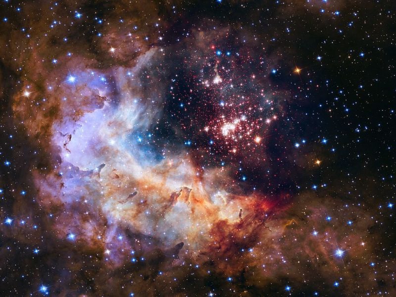 The star cluster Westerlund 2 in the Milky Way galaxy, with an estimated age of about one or two million years. (Courtesy of NASA)