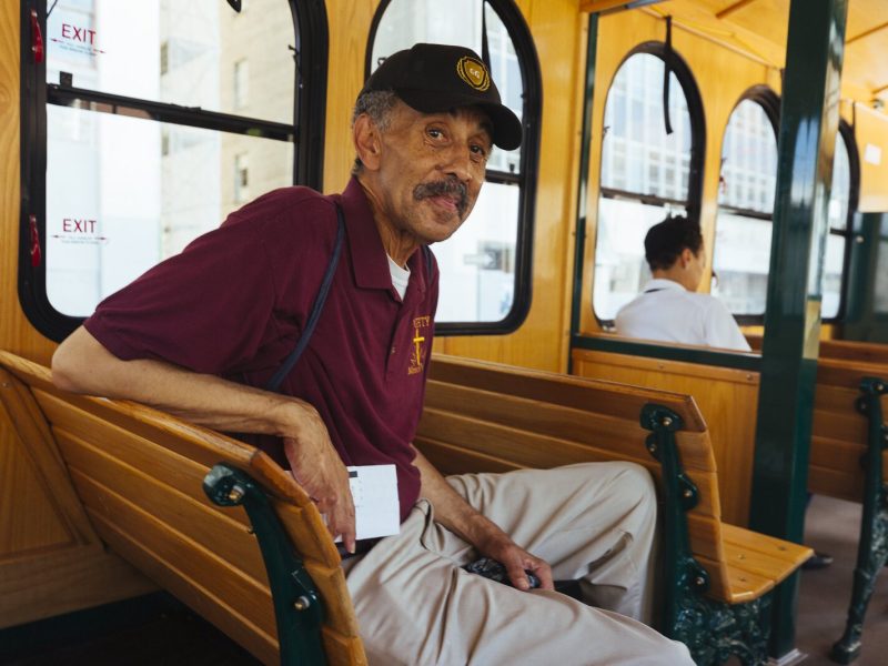 Archie Willis rides the Madison Avenue trolley bus through Madison Heights. (Ziggy Mack)