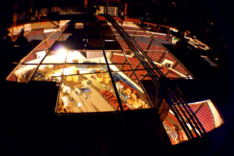 A few from the ceiling of the Mid-South Coliseum. The Coliseum sits at the intersection of Orange Mound, Midtown, and the University District. 2019. (Cole Bradley)

