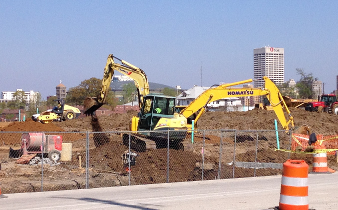 Crews prepare the site of the former Foote Homes housing project for redevelopment and rebranding as South City. Foote Homes was Memphis' first large-scale housing project for Black Memphians. (Michael Waddell)